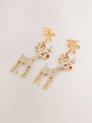 Gold Tone Christmas Reindeer Earrings - Image 5 of 7