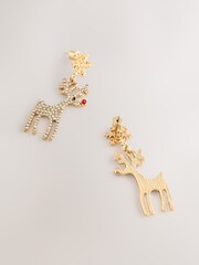 Gold Tone Christmas Reindeer Earrings - Image 6 of 7