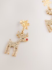 Gold Tone Christmas Reindeer Earrings - Image 7 of 7