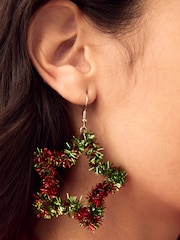 Red/Green Christmas Tinsel Star Earrings - Image 1 of 6