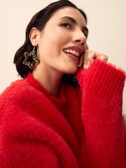 Red/Green Christmas Tinsel Star Earrings - Image 2 of 6