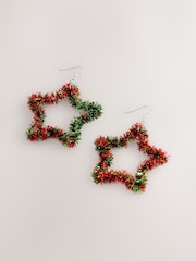 Red/Green Christmas Tinsel Star Earrings - Image 4 of 6