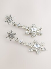 Silver Tone Christmas Snowflake Drop Earrings - Image 1 of 3