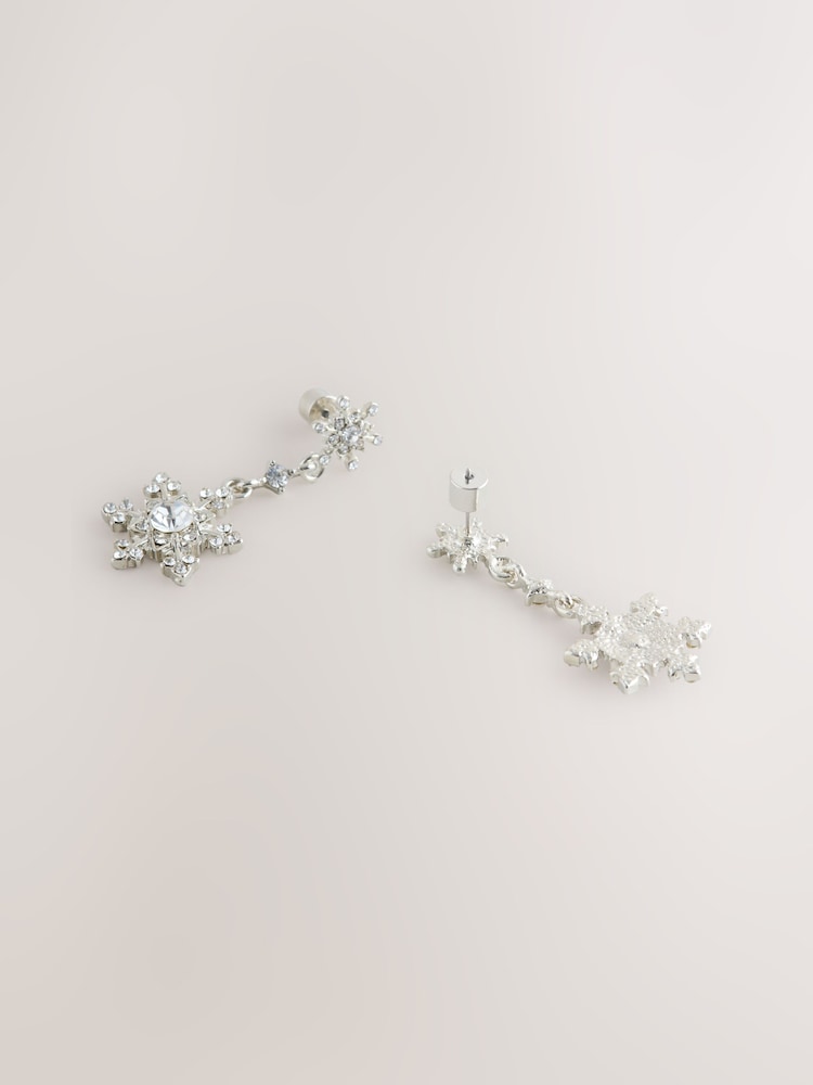 Silver Tone Christmas Snowflake Drop Earrings - Image 2 of 3