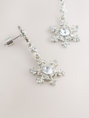 Silver Tone Christmas Snowflake Drop Earrings - Image 3 of 3