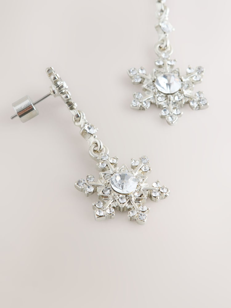 Silver Tone Christmas Snowflake Drop Earrings - Image 3 of 3