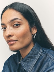 Silver Tone Crossover Hoop Earrings - Image 2 of 7