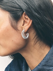 Silver Tone Crossover Hoop Earrings - Image 3 of 7