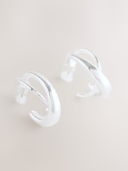 Silver Tone Crossover Hoop Earrings - Image 5 of 7