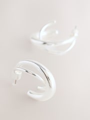 Silver Tone Crossover Hoop Earrings - Image 6 of 7