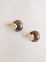 Brown Resin Domed Hoop Earrings - Image 3 of 5