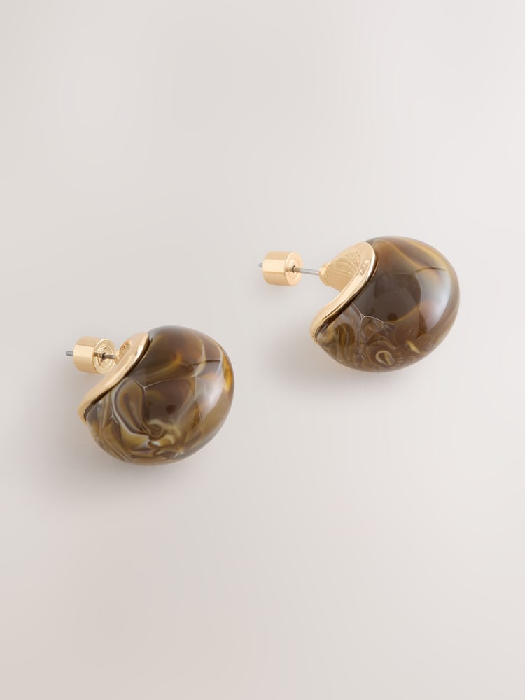 Brown Resin Domed Hoop Earrings - Image 5 of 5