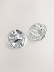 Silver Tone Hammered Disc Stud Earrings - Image 1 of 3