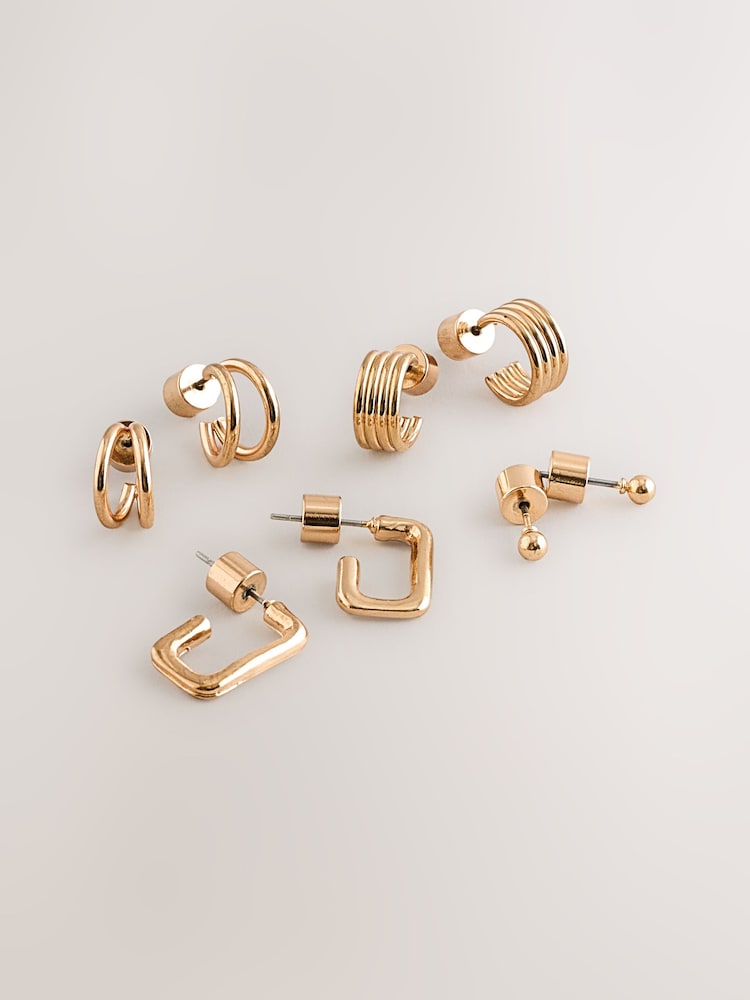 Gold Tone Mini Hoop Earrings 4 Pack - Image 1 of 4
