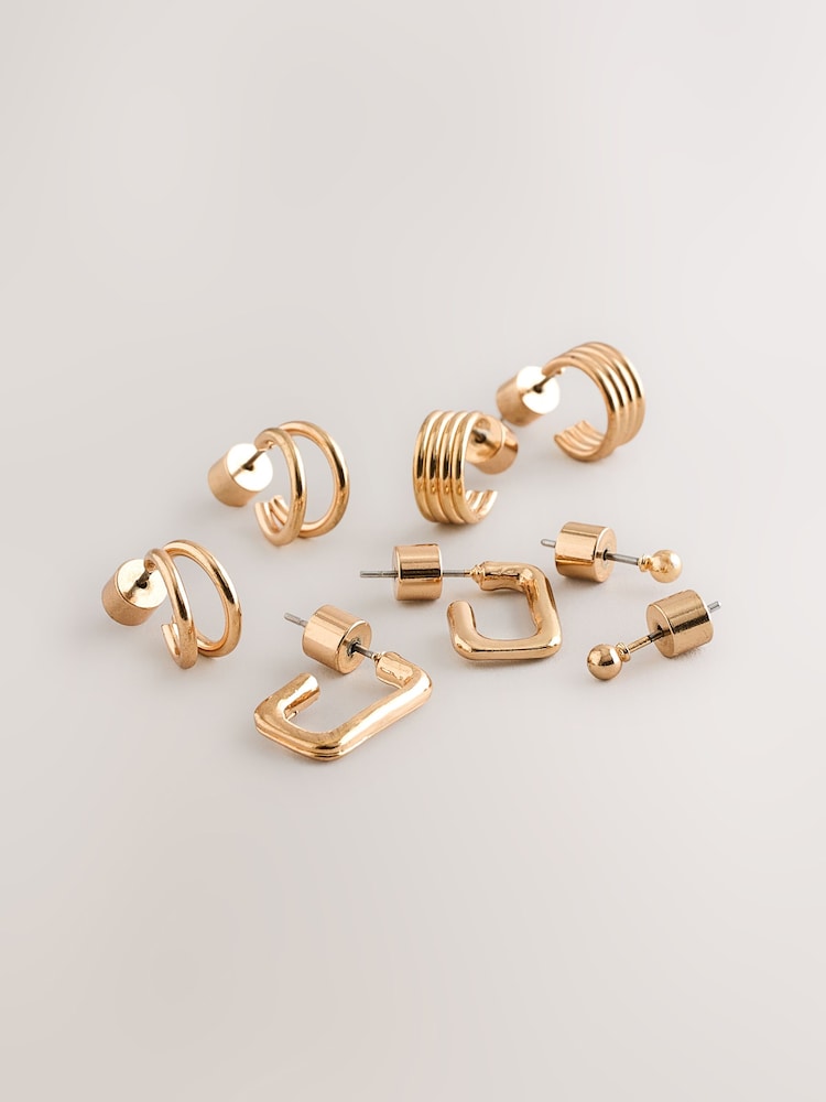 Gold Tone Mini Hoop Earrings 4 Pack - Image 2 of 4