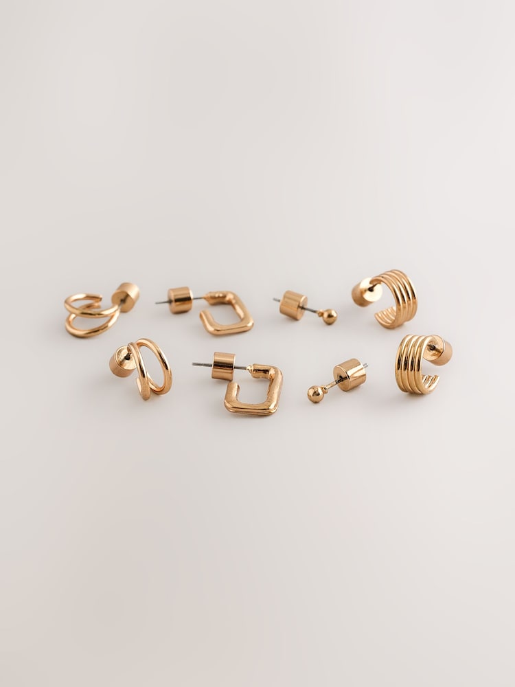 Gold Tone Mini Hoop Earrings 4 Pack - Image 4 of 4