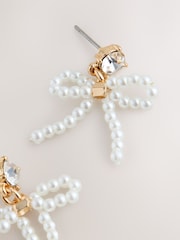 Gold Tone Pearl Effect Bow Stud Earrings - Image 3 of 3