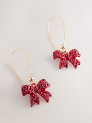 Red Christmas Sparkle Bow Pull Through Earrings - Image 2 of 3