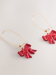 Red Christmas Sparkle Bow Pull Through Earrings - Image 3 of 3