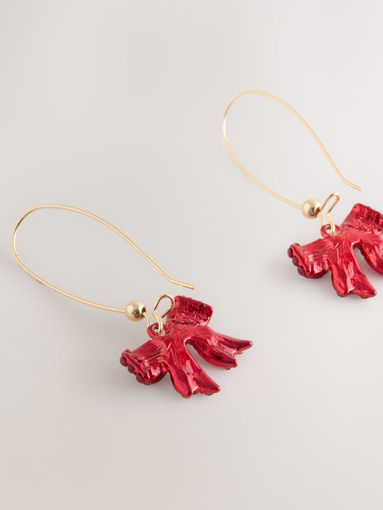 Red Christmas Sparkle Bow Pull Through Earrings - Image 3 of 3