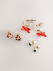 Gold Tone Christmas Earrings Pack - Image 1 of 3