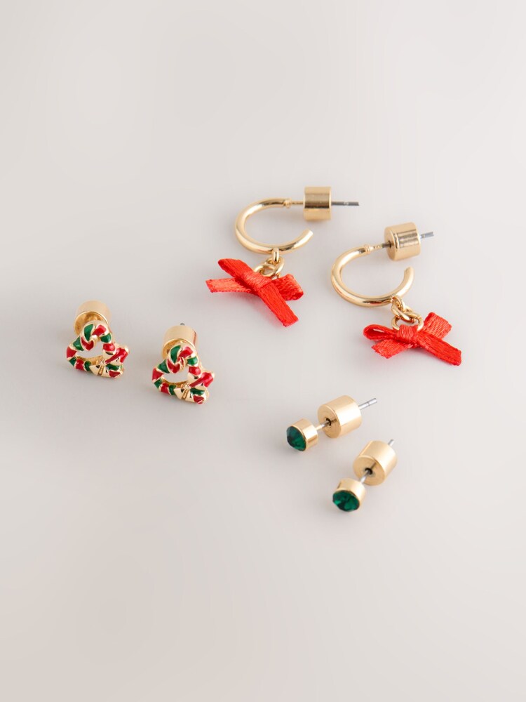 Gold Tone Christmas Earrings Pack - Image 1 of 3