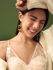 Gold Tone Christmas Tinsel Star Earrings - Image 2 of 4