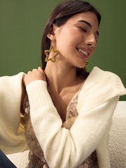 Gold Tone Christmas Tinsel Star Earrings - Image 3 of 4