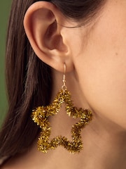 Gold Tone Christmas Tinsel Star Earrings - Image 4 of 4
