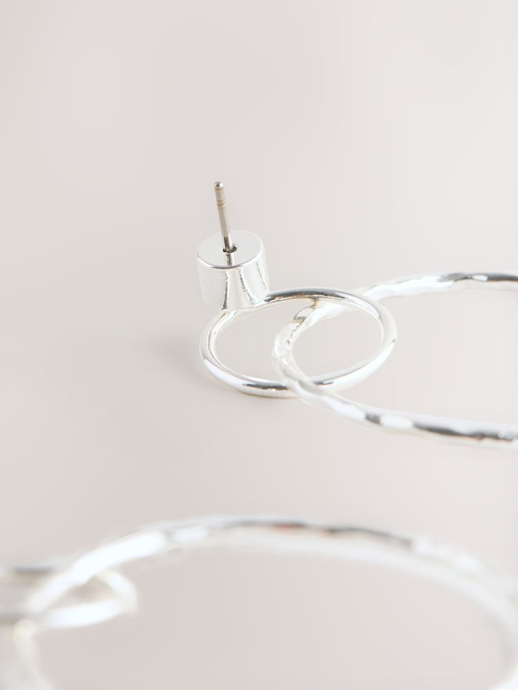Silver Tone Circle Drop Earrings - Image 2 of 3 Silver Tone Circle Drop Earrings - Image 2 of 3