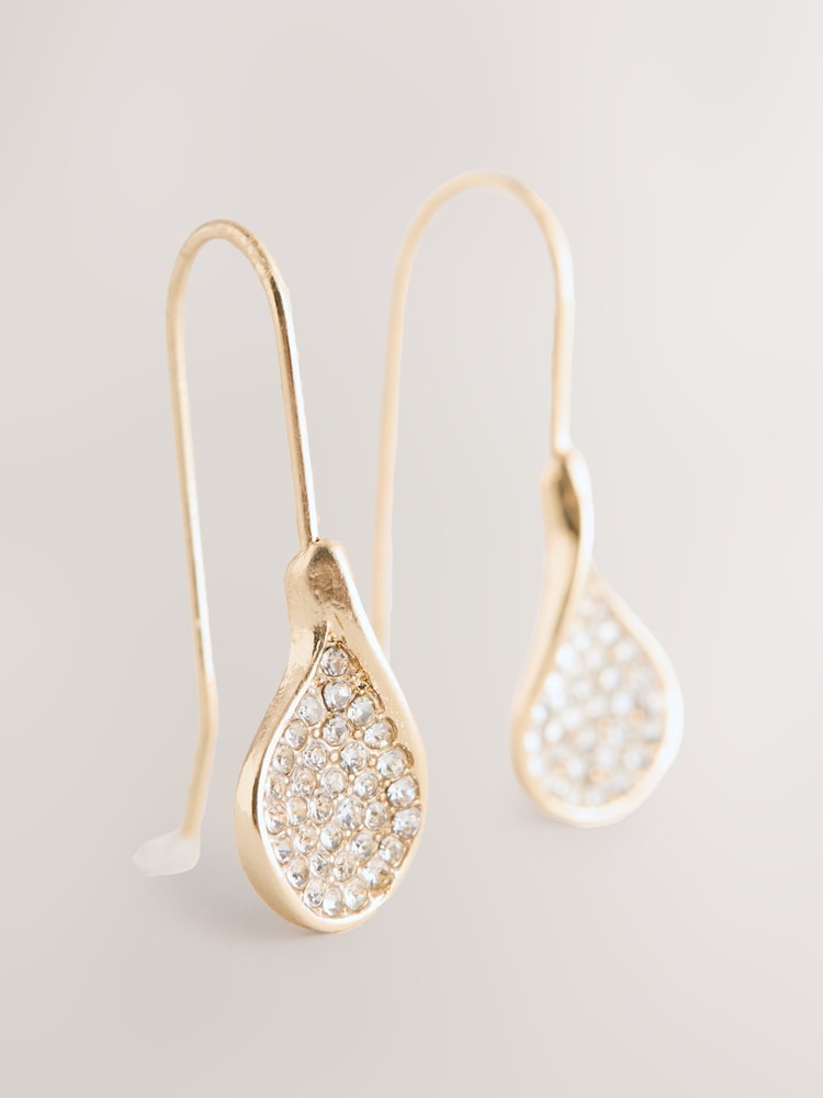 Gold Tone Sparkle Petal Drop Earrings - Image 2 of 3