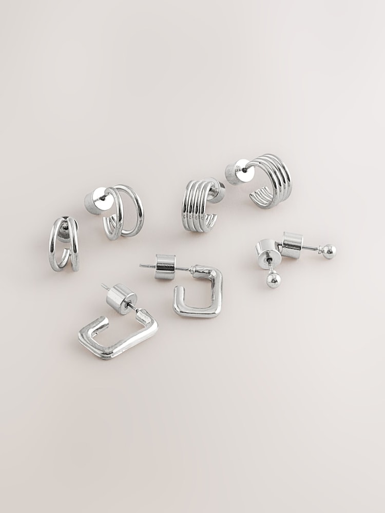 Silver Tone Mini Hoop Earrings 4 Pack - Image 1 of 3