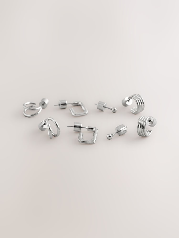 Silver Tone Mini Hoop Earrings 4 Pack - Image 3 of 3