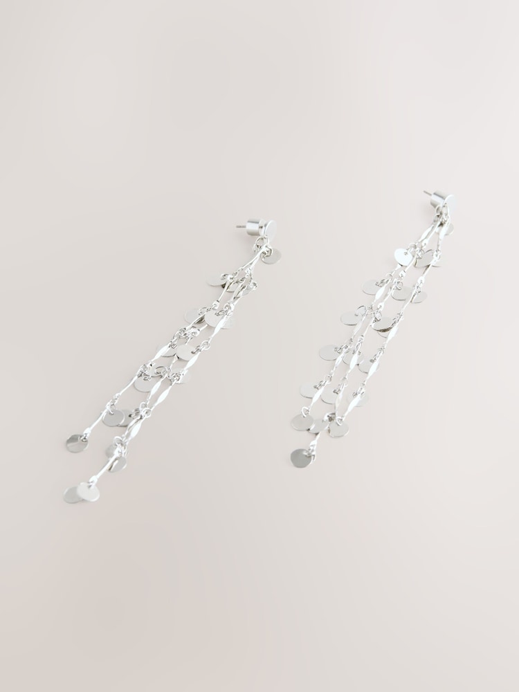 Silver Tone Disc Drop Shoulder Duster Earrings - Image 1 of 3