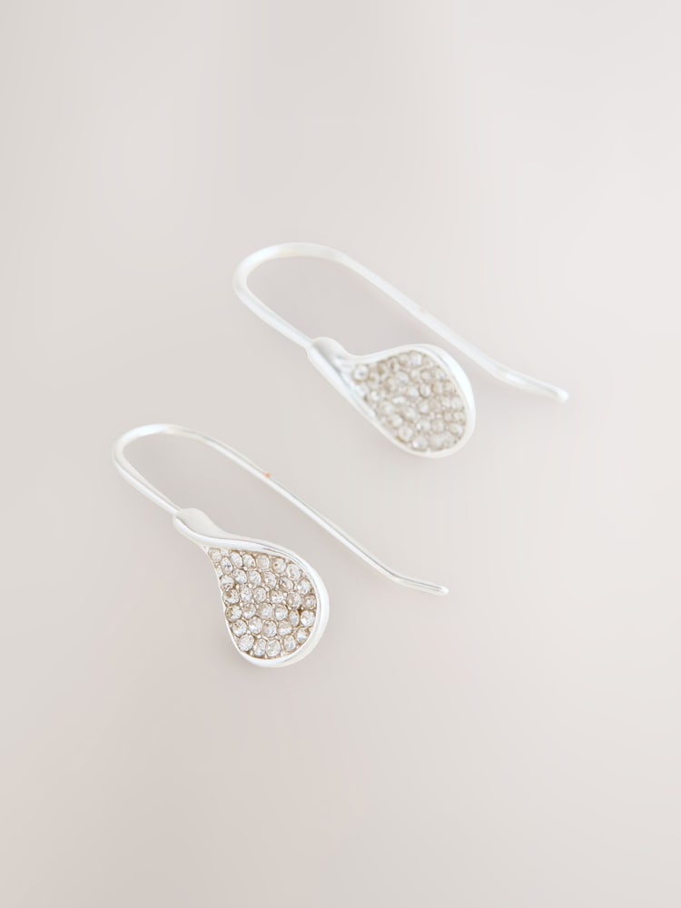 Silver Tone Sparkle Petal Drop Earrings - Image 1 of 3