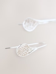 Silver Tone Sparkle Petal Drop Earrings - Image 2 of 3