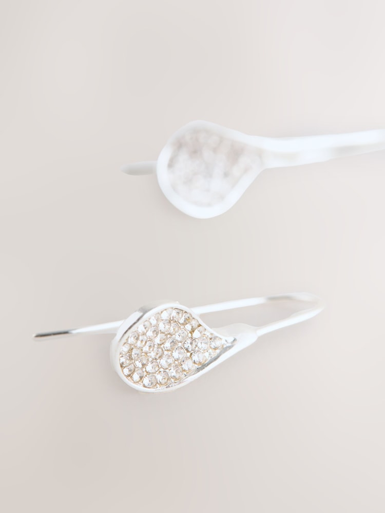 Silver Tone Sparkle Petal Drop Earrings - Image 2 of 3