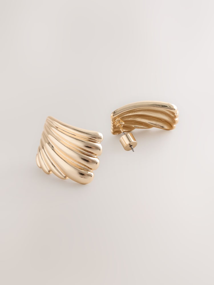 Gold Tone Oversized Rectangle Stud Earrings - Image 3 of 3