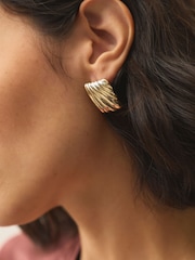 Gold Tone Oversized Rectangle Stud Earrings - Image 4 of 6