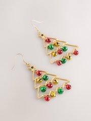 Gold Tone Christmas Tree Drop Earrings - Image 1 of 3