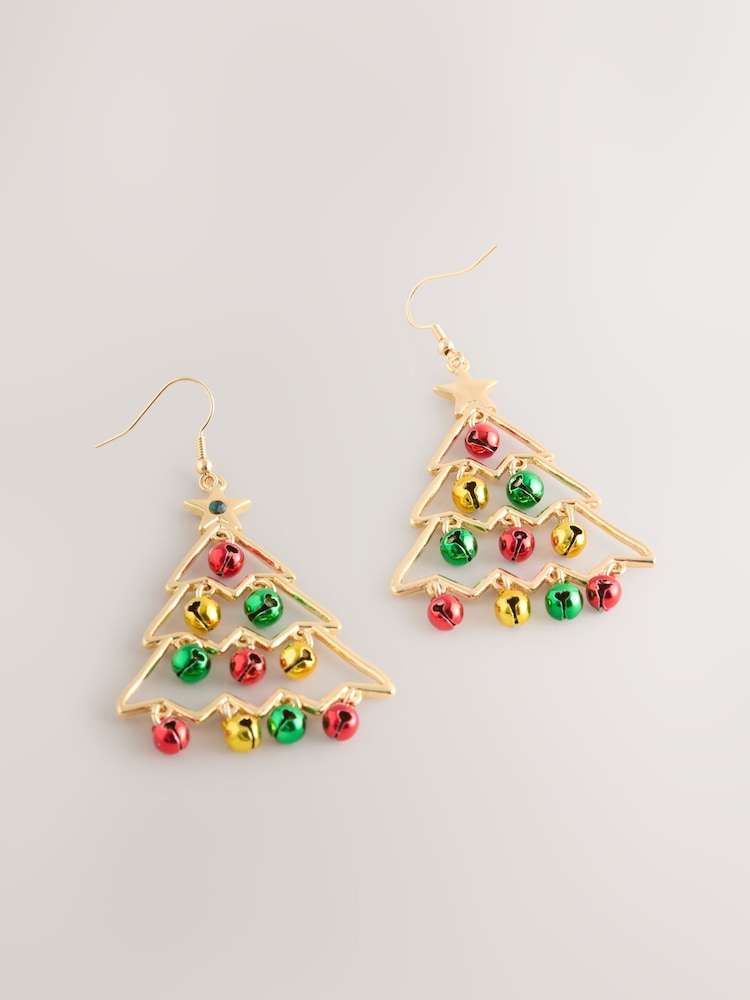 Gold Tone Christmas Tree Drop Earrings - Image 2 of 3