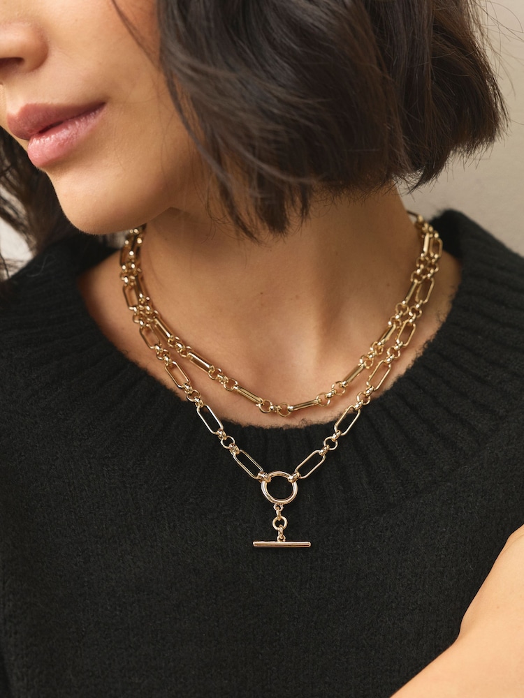 Gold Tone Layered T-Bar Chain Necklace - Image 2 of 6 Gold Tone Layered T-Bar Chain Necklace - Image 2 of 6