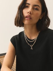 Gold Tone Layered T-Bar Chain Necklace - Image 4 of 6