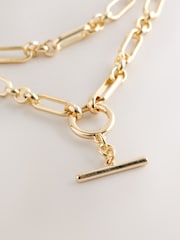 Gold Tone Layered T-Bar Chain Necklace - Image 5 of 6