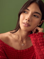 Gold Tone Christmas Snowflake Necklace - Image 1 of 6