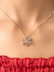Gold Tone Christmas Snowflake Necklace - Image 2 of 6