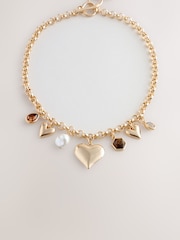 Gold Tone Heart Charm Chunky Necklace - Image 2 of 4