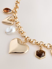 Gold Tone Heart Charm Chunky Necklace - Image 3 of 4