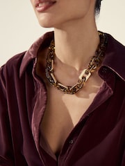 Tortoiseshell Brown Resin Link Necklace - Image 1 of 7