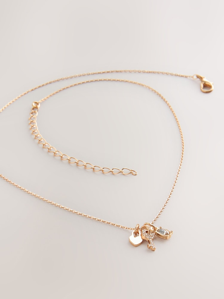 Gold Tone Lock And Key Delicate Necklace - Image 3 of 3